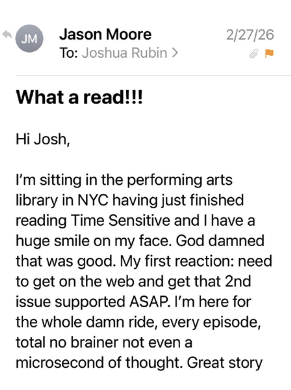 Reader comment about Time Sensitive #1